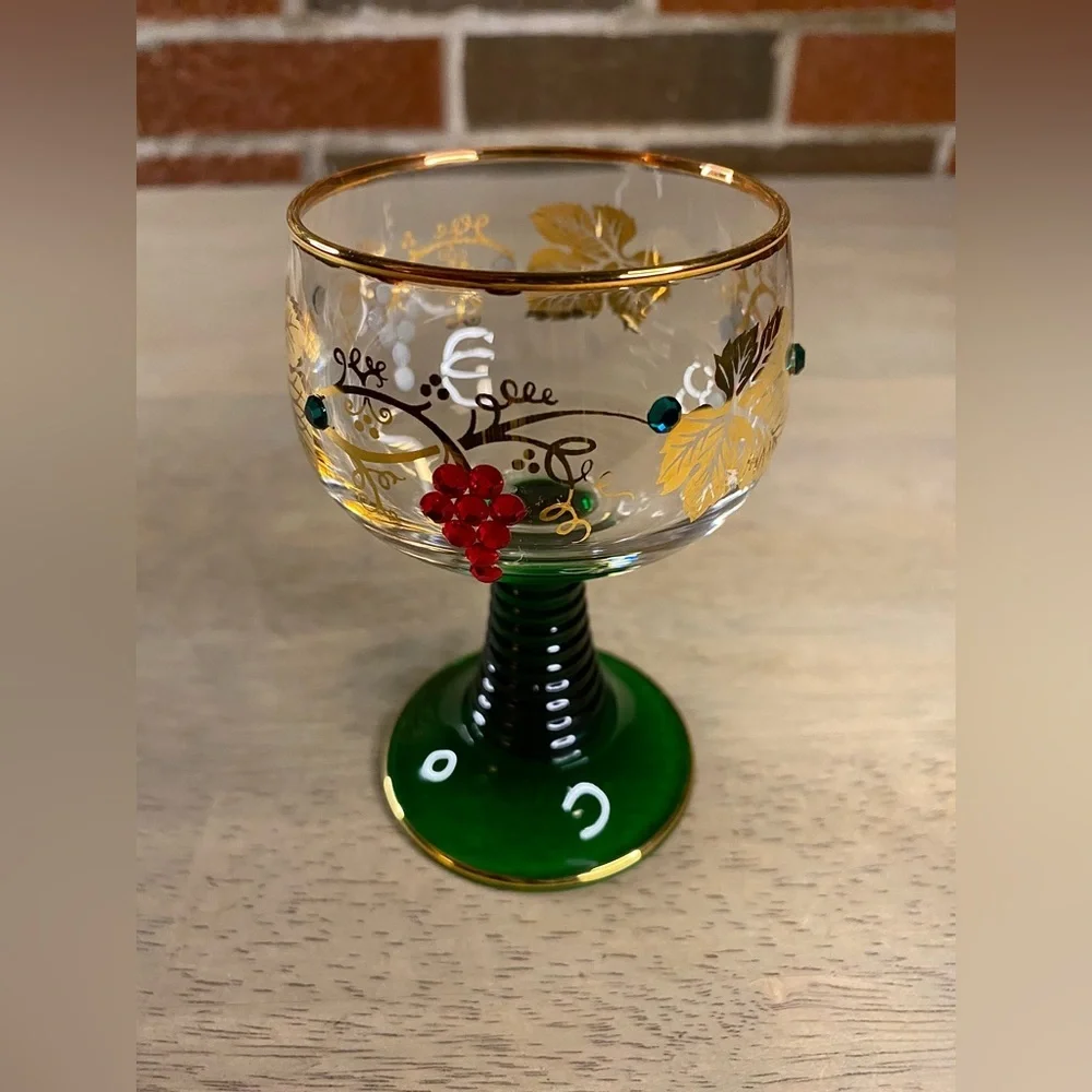Bockling Roemer Germany Goblet‎ Gold Inlay Green Stem Vintage